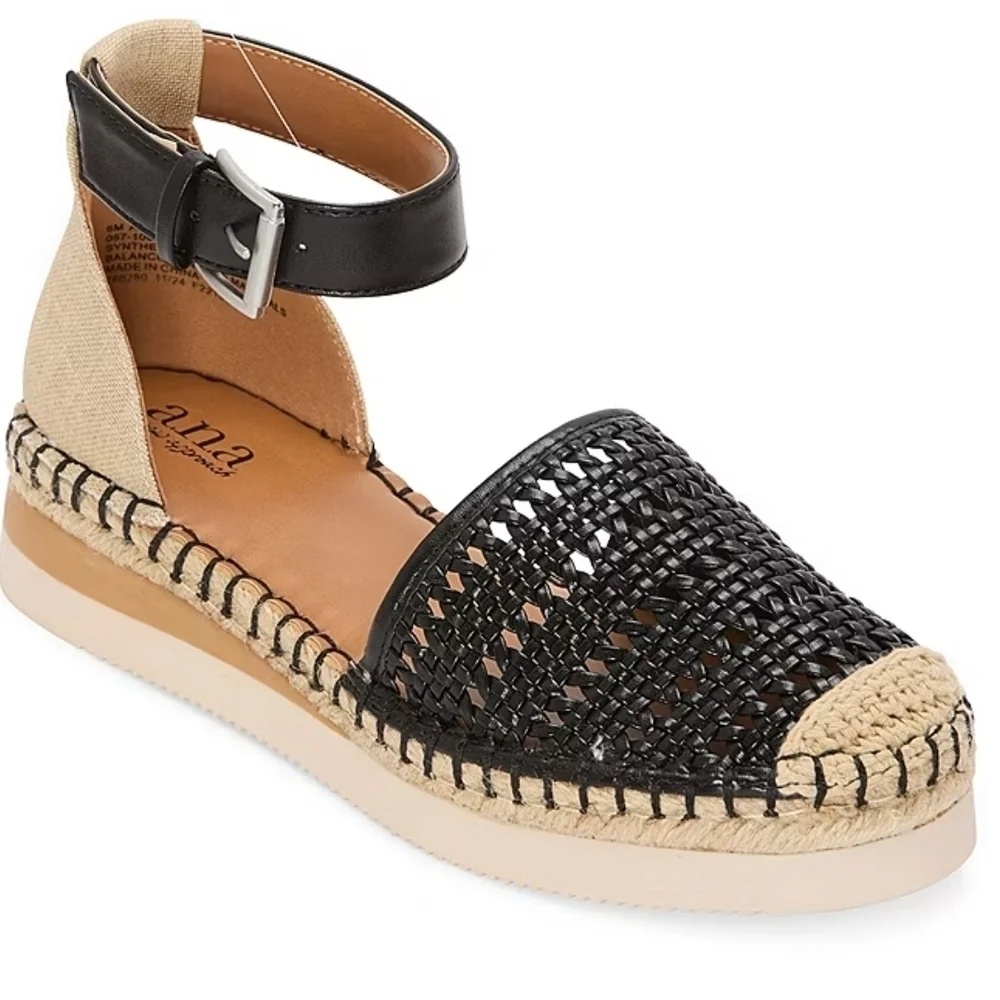 a.n.a Black and Tan Wedges Sandals